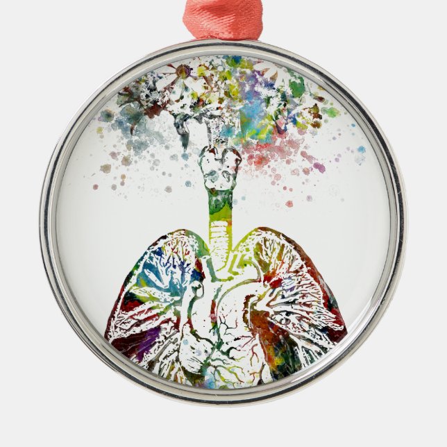 Medical Gifts Heart and Lungs Motif Metal Ornament (Front)