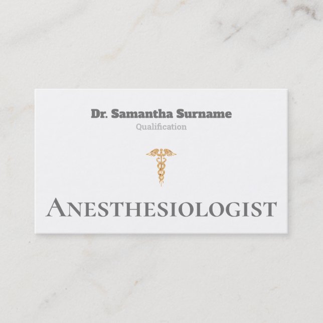 Medical gold caduceus gray white anesthesiologist business card (Front)