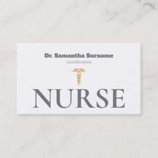 Medical gold caduceus gray white nurse business card