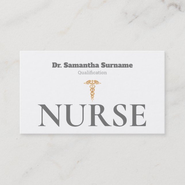 Medical gold caduceus gray white nurse business card (Front)
