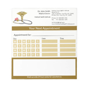 Medical Gold Caduceus & Stethoscope Appointment Notepad