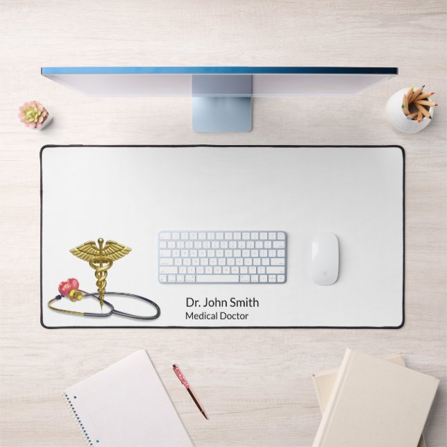 Medical Gold Caduceus & Stethoscope with Heart Desk Mat (Office 1)