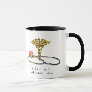 Medical Gold Caduceus & Stethoscope with Heart Mug
