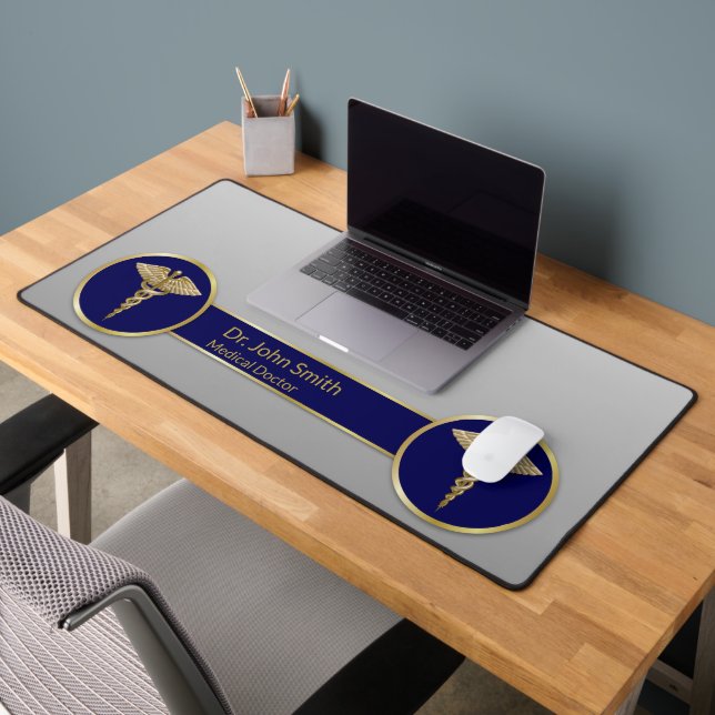 Medical Gold Professional Caduceus Blue Desk Mat (Office 2)