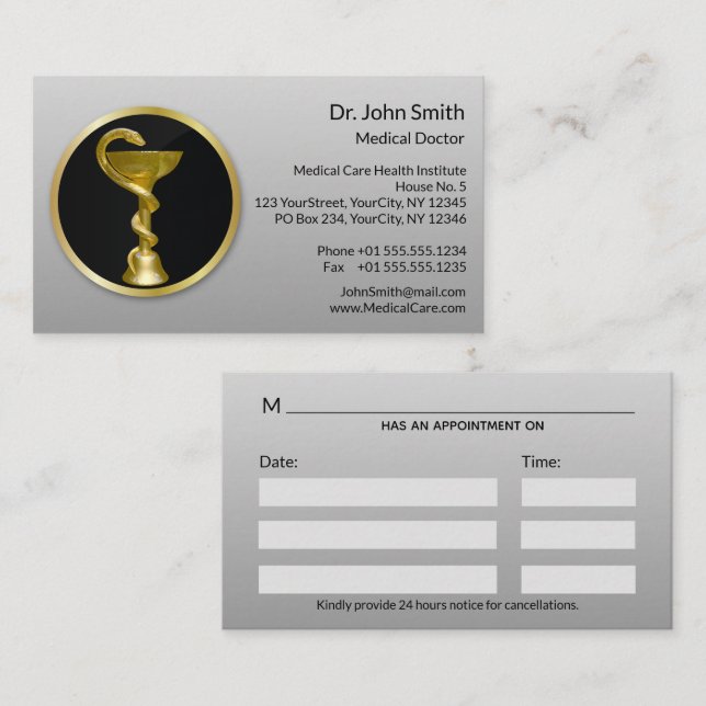 Medical Gold Professional Hygieia Bowl Appointment Card (Front/Back)