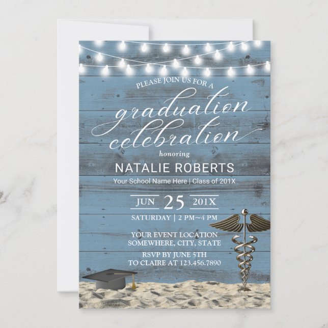 Medical Graduation Party Rustic Dusty Blue Beach Invitation (Front)