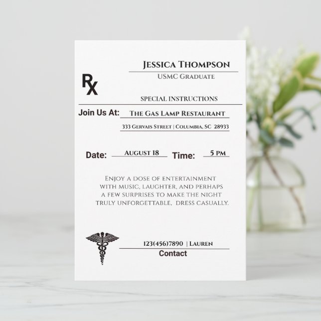 Medical Graduation Prescription Pad Invitation (Standing Front)
