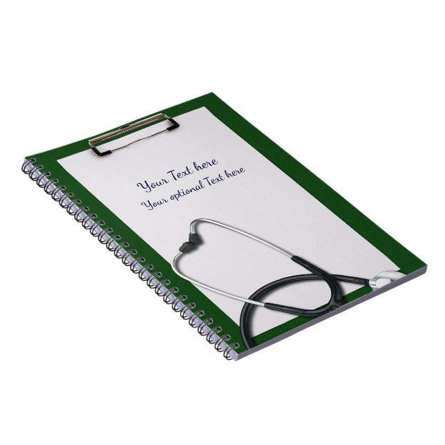 Medical Green Clipboard with Stethoscope Notebook (Right Side)