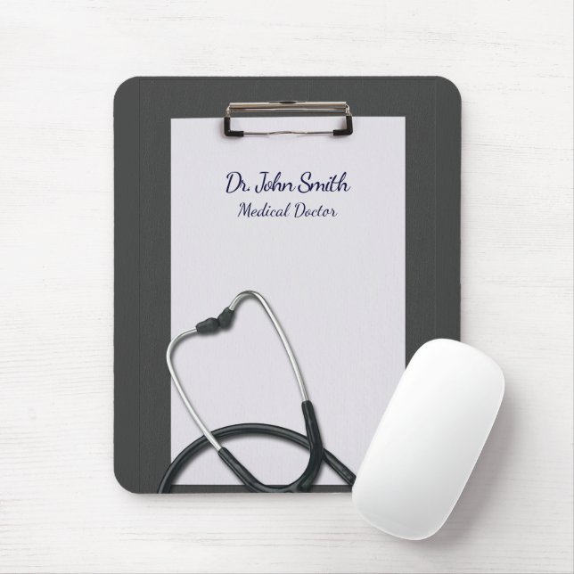 Medical Grey Clipboard with Stethoscope Mouse Pad (With Mouse)