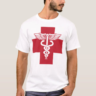 Medical Health Care Red Cross with Caduceus Symbol T-Shirt