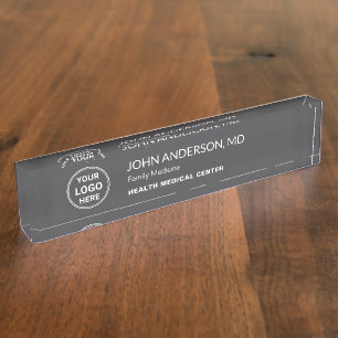 Medical Healthcare Clinic Doctor Custom Logo Gray Nameplate
