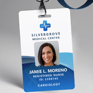 Medical Healthcare Logo Modern Blue Photo Nurse ID ID Badge
