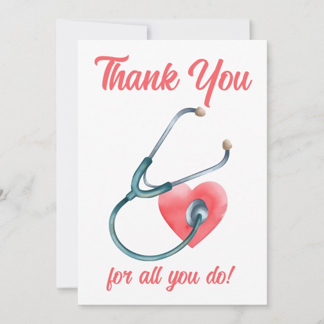 Medical Heart Stethoscope Nursing Doctor Nurse Thank You Card (Front)