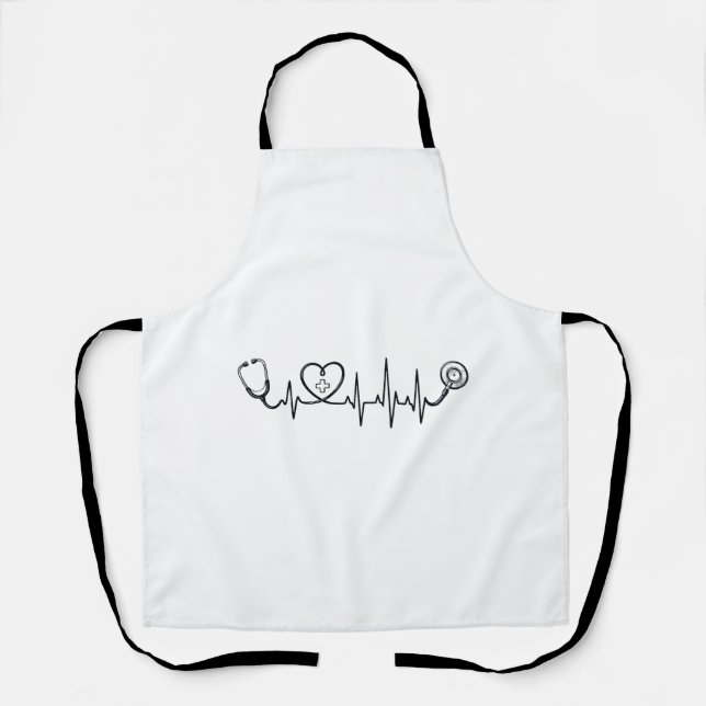 Medical Heartbeat Stethoscope Vector Shirt Design_ Apron (Front)
