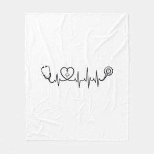 Medical Heartbeat Stethoscope Vector Shirt Design_ Fleece Blanket