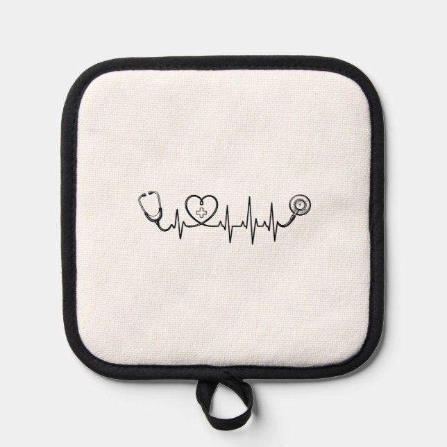 Medical Heartbeat Stethoscope Vector Shirt Design_ Pot Holder (Front)