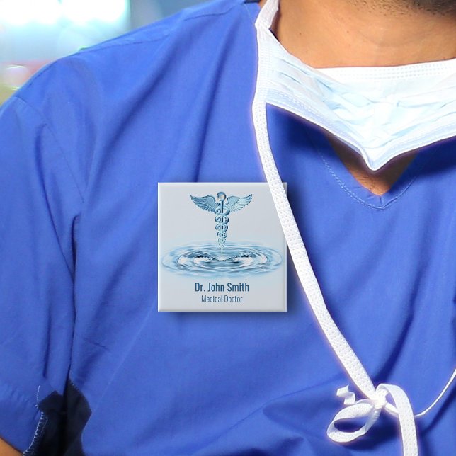 Medical Hermes Rod Caduceus Blue Water Ripples 15 Cm Square Badge (Creator Uploaded)