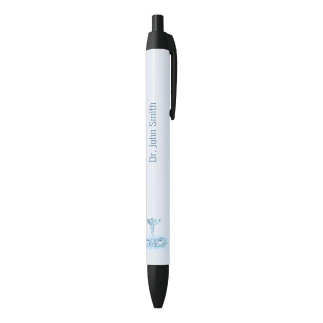 Medical Hermes Rod Caduceus Water Ripples Blue Black Ink Pen (Bottom (Vertical))