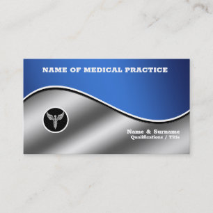 Medical hospital blue silver chic caduceus stylish business card
