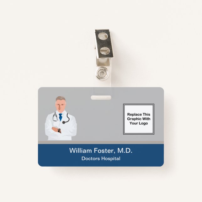 Medical Hospital Staff Photo Template Design ID Badge (Front with Clip)