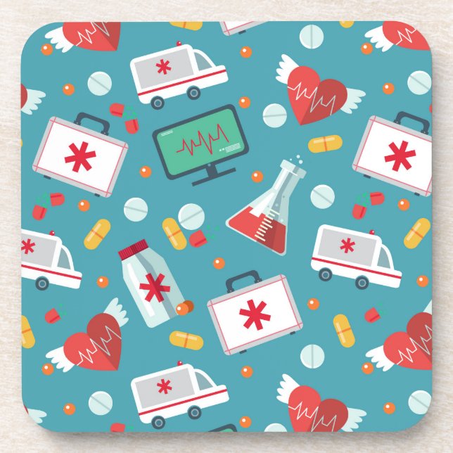 Medical Icon Pattern Coaster (Front)