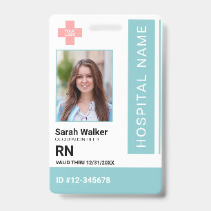 Medical ID photo employee Hospital light turquoise Badge