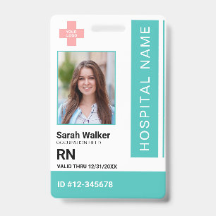 Medical ID photo employee Hospital Staff turquoise Badge