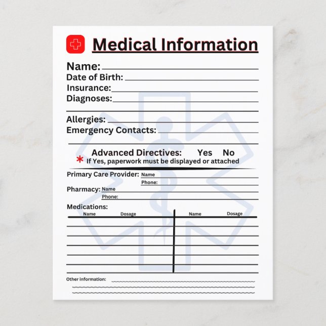 Medical Information Emergency Refrigerator Flyer (Front)