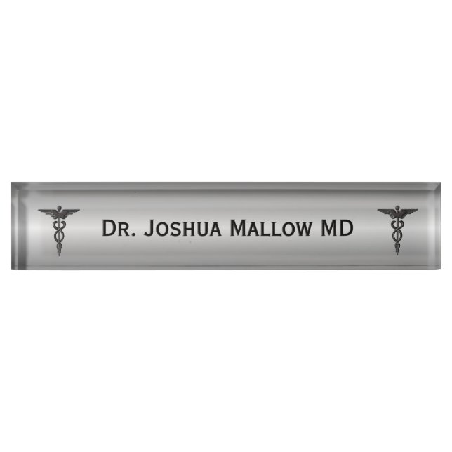 Medical Insignia Personal Desk Plaque Silver Nameplate (Front)