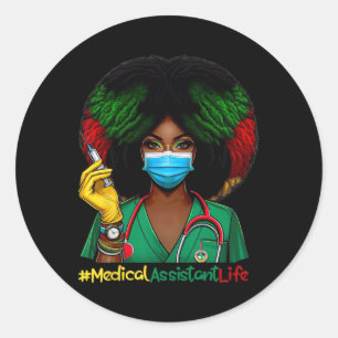 Medical Istant Nurse Afro Woman Nursing Juneteenth Classic Round Sticker