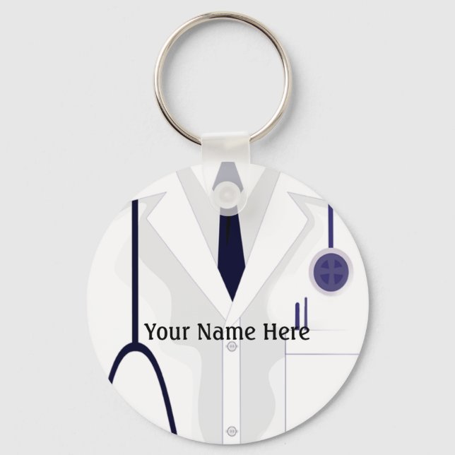 Medical Lab Coat Jacket Doctor Button Keychain (Front)