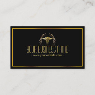 Medical Laurel Wreath Gold Caduceus Business Card