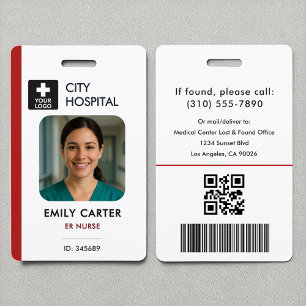 Medical Logo Emergency Red ID Employee Photo  Badge