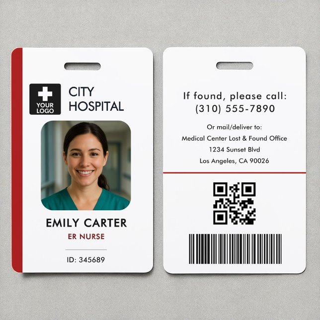 Medical Logo Emergency Red ID Employee Photo  ID Badge (Creator Uploaded)