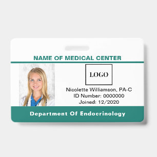 Medical Logo Employee Custom Teal Identification ID Badge