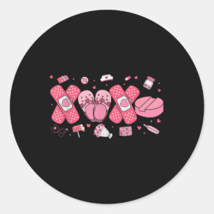 Medical Lovely Chequered Heart Nurse Valentine Classic Round Sticker