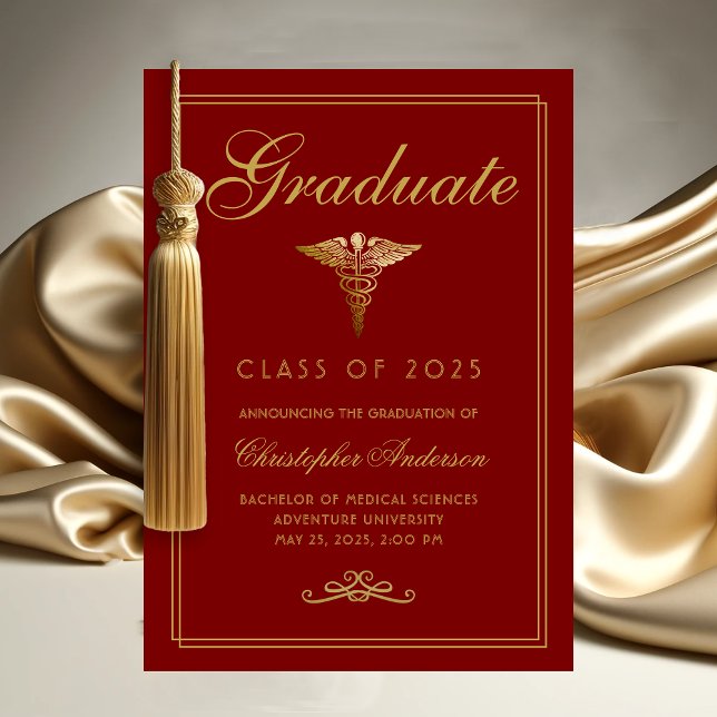 Medical Maroon Gold Caduceus College Graduation Announcement (Medical Maroon Gold Caduceus College Graduation Announcement)