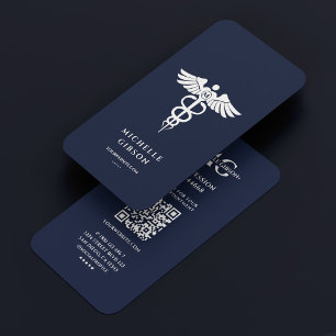 Medical Nurse Caduceus Dark Navy Blue Modern Business Card
