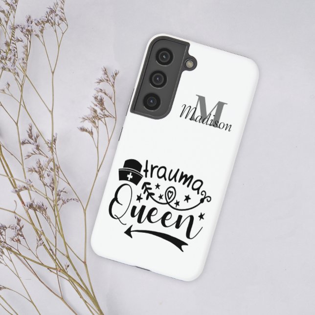 Medical Nurse Fun Trauma Queen Monogram Add Name Samsung Galaxy S22 Case (Creator Uploaded)