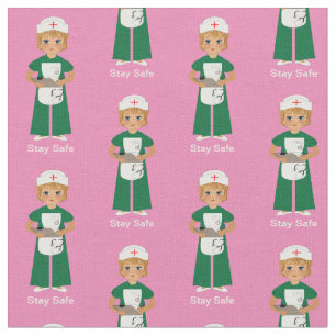 Medical Nurse Stay Safe Cute Graphic Fabric