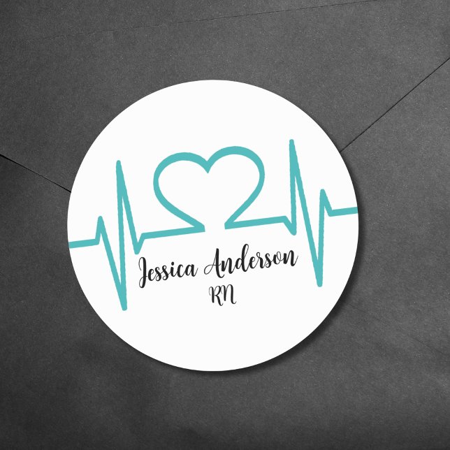 Medical Nursing Doctor Medical Graduation Party Classic Round Sticker (Heart Beat EKG Line Nursing Doctor Medical Classic Round Sticker)