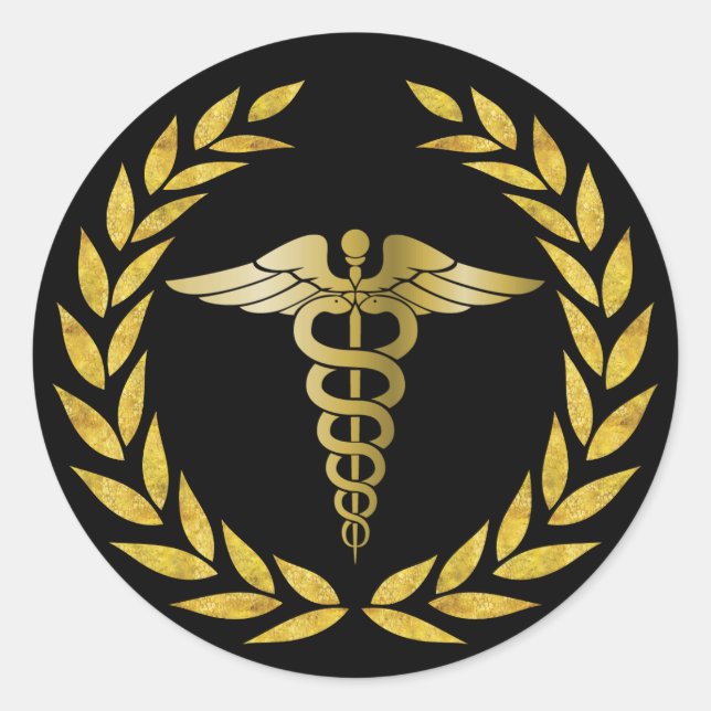 Medical Nursing Royal Gold Caduceus Symbol Classic Round Sticker (Front)