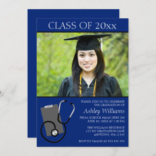 Medical Nursing School Blue Photo Graduation Invitation