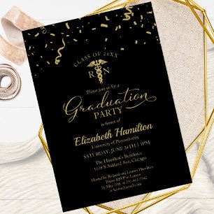 Medical Nursing School Grad Party Gold Confetti Invitation