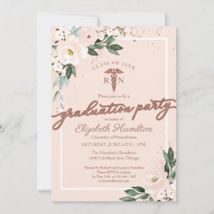 Medical Nursing School Grad Party Pink Floral Invitation