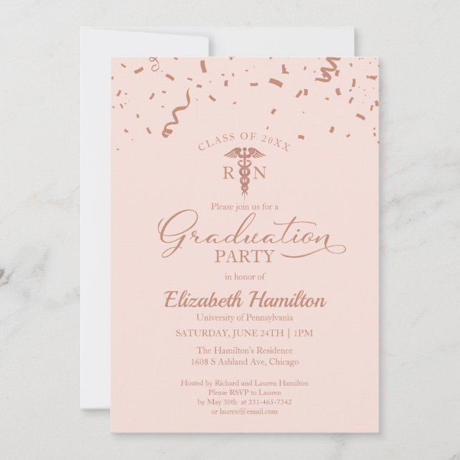 Medical Nursing School Grad Party Rose Gold Invitation (Front)