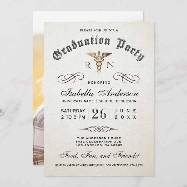 Medical Nursing School Graduation Invitations (Front/Back)