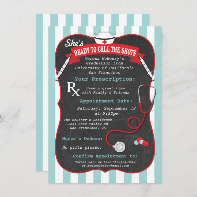Medical Nursing School Graduation Prescription Invitation (Front/Back)