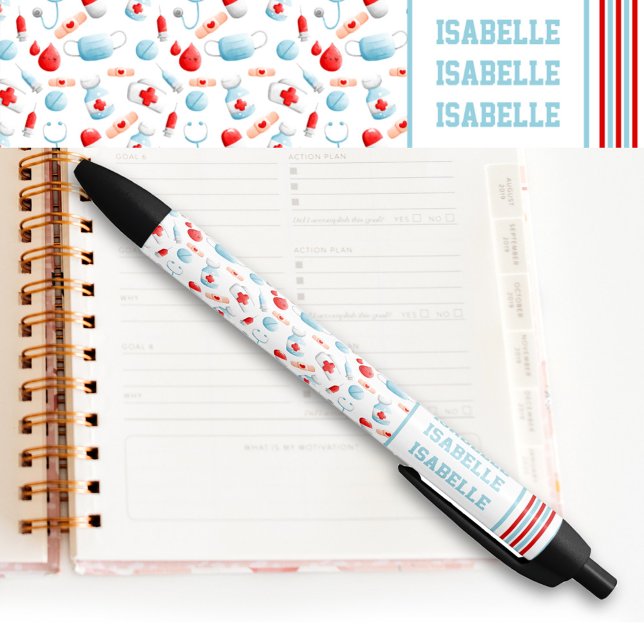 Medical Pattern Name Monogram Nurse  Black Ink Pen (Creator Uploaded)