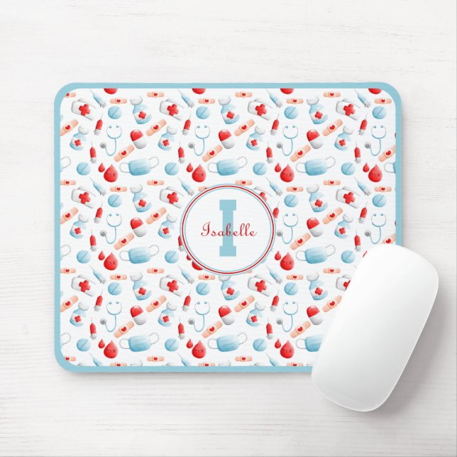 Medical Pattern Name Monogram Nurse  Mouse Pad (With Mouse)